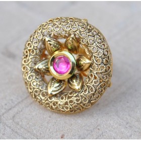 Intricately Designed Cocktail Finger Ring Studded with Ruby